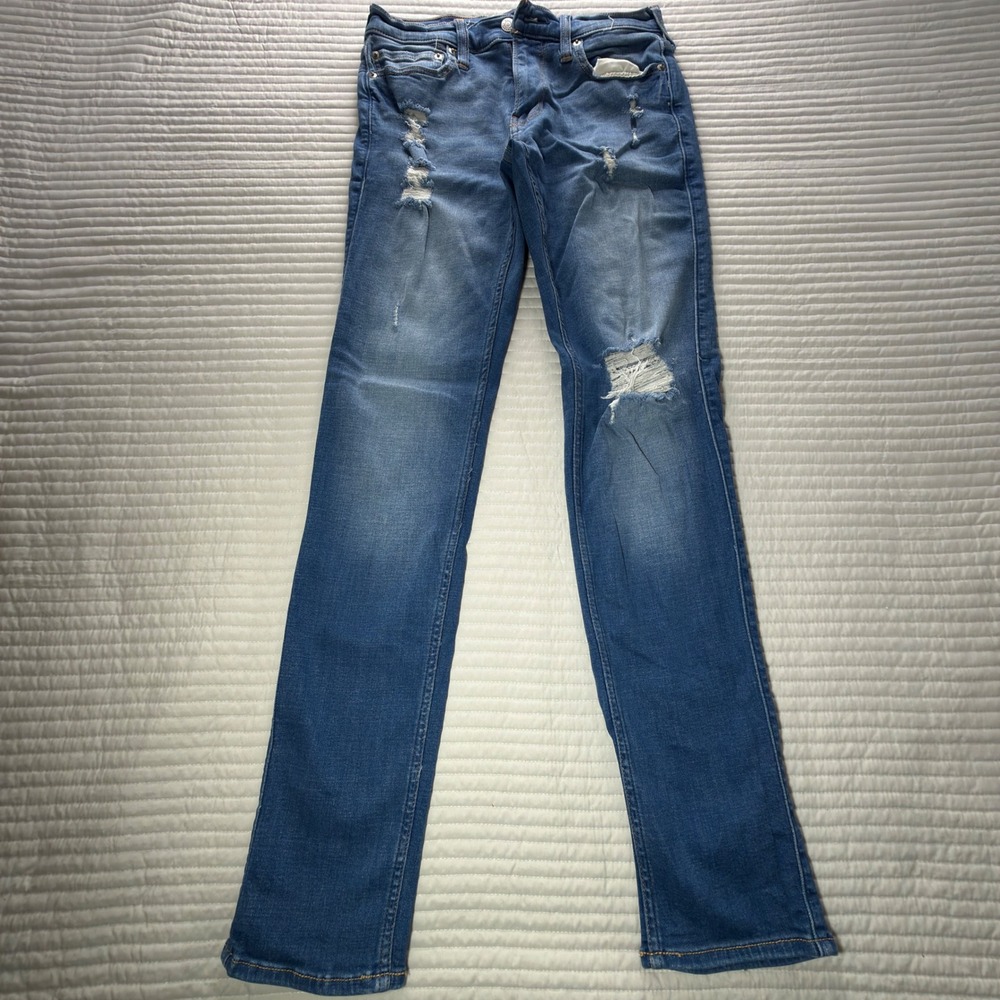 Hollister Skinny Jeans Kids 29x32 Blue Excellent Distressed Advanced Stretch